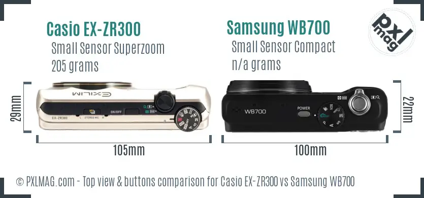 Casio EX-ZR300 vs Samsung WB700 top view buttons comparison