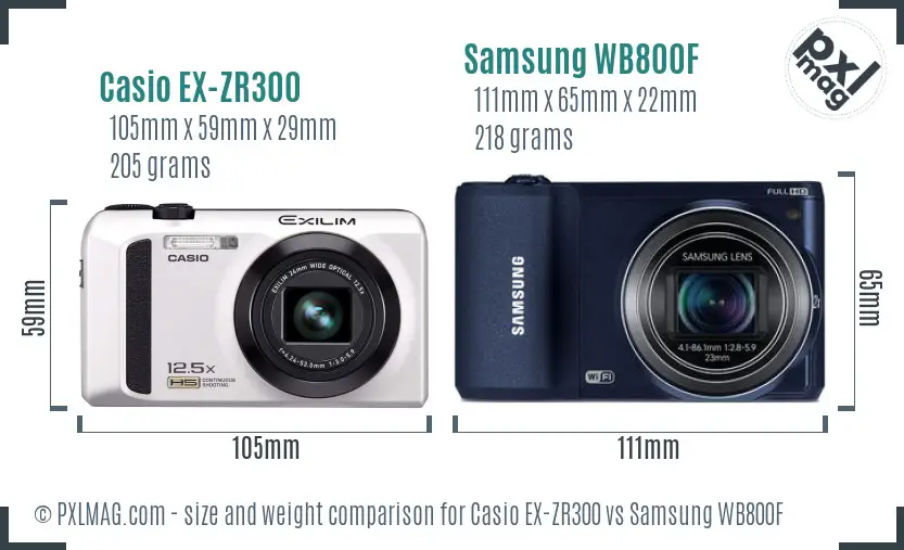 Casio EX-ZR300 vs Samsung WB800F size comparison