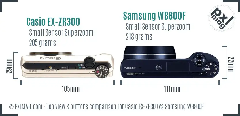 Casio EX-ZR300 vs Samsung WB800F top view buttons comparison