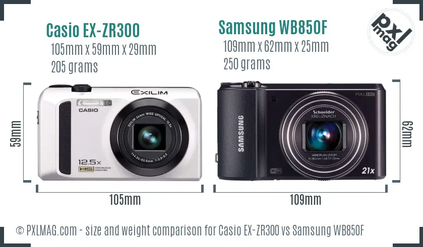 Casio EX-ZR300 vs Samsung WB850F size comparison