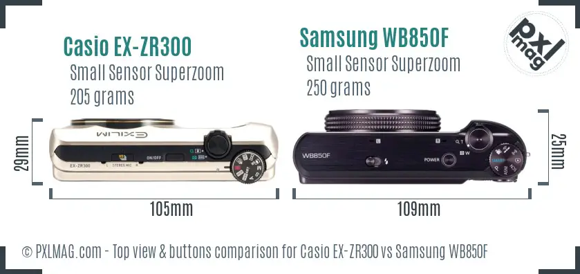 Casio EX-ZR300 vs Samsung WB850F top view buttons comparison