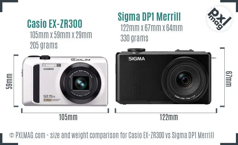 Casio EX-ZR300 vs Sigma DP1 Merrill size comparison