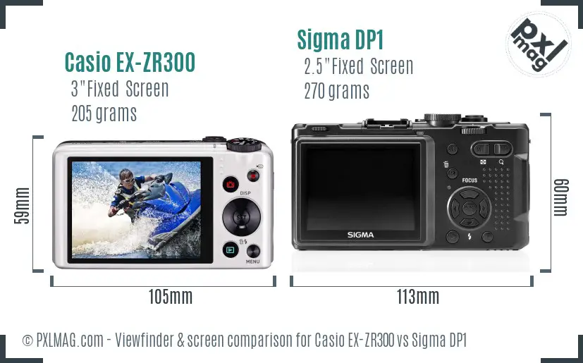 Casio EX-ZR300 vs Sigma DP1 Screen and Viewfinder comparison