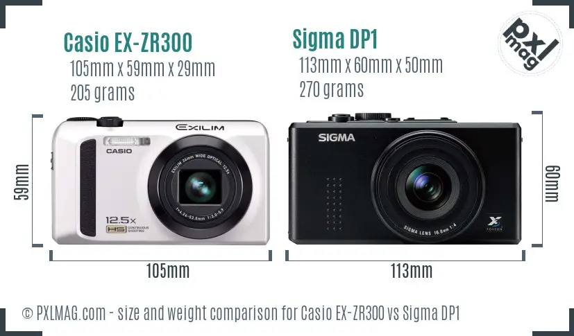 Casio EX-ZR300 vs Sigma DP1 size comparison