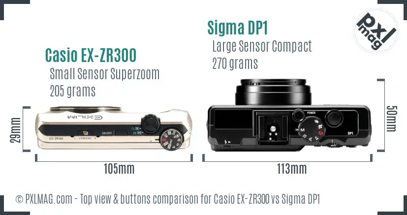 Casio EX-ZR300 vs Sigma DP1 top view buttons comparison