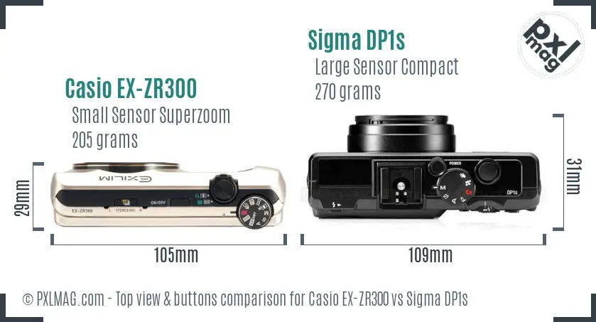 Casio EX-ZR300 vs Sigma DP1s top view buttons comparison