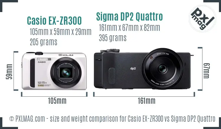 Casio EX-ZR300 vs Sigma DP2 Quattro size comparison Casio EX-ZR300 vs Sigma DP2 Quattro size comparison