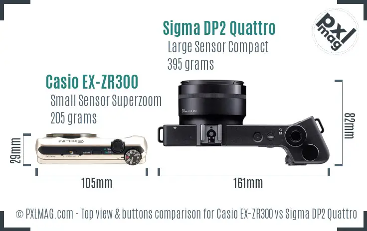 Casio EX-ZR300 vs Sigma DP2 Quattro top view buttons comparison Casio EX-ZR300 vs Sigma DP2 Quattro top view buttons comparison