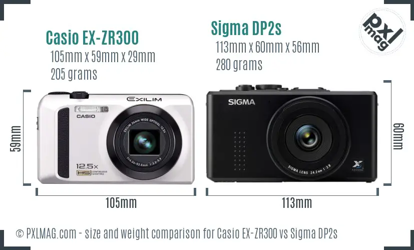 Casio EX-ZR300 vs Sigma DP2s size comparison