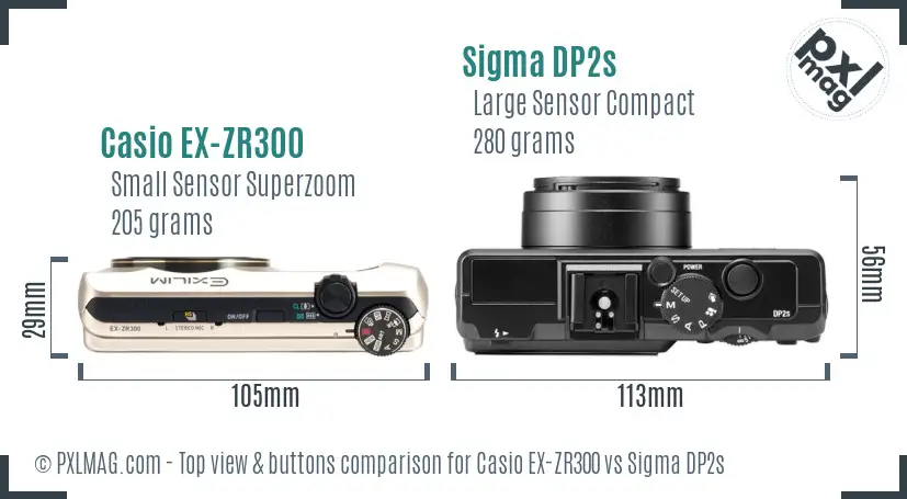 Casio EX-ZR300 vs Sigma DP2s top view buttons comparison
