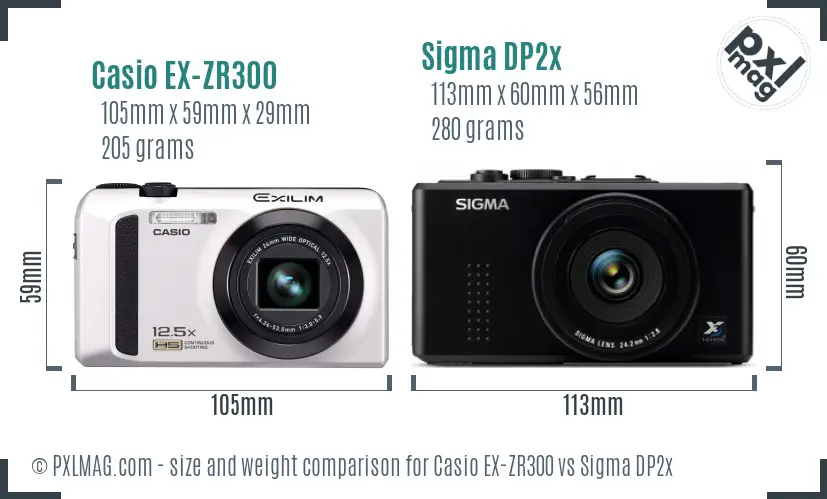 Casio EX-ZR300 vs Sigma DP2x size comparison Casio EX-ZR300 vs Sigma DP2x size comparison