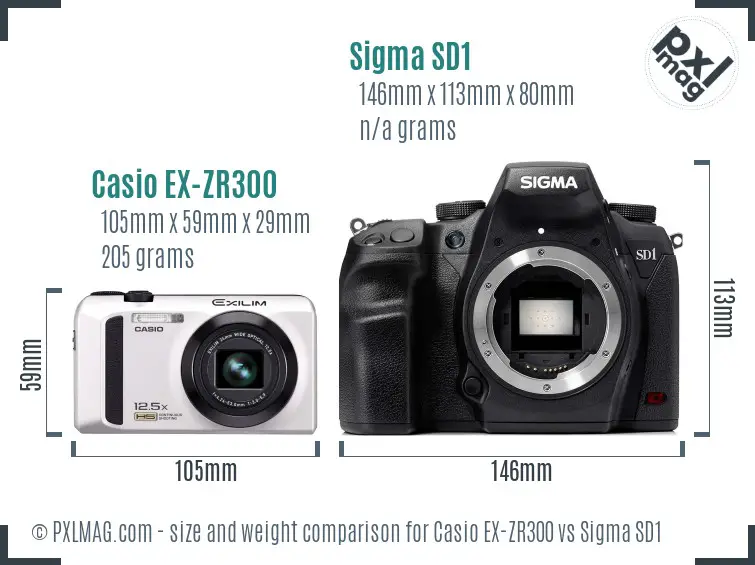 Casio EX-ZR300 vs Sigma SD1 size comparison