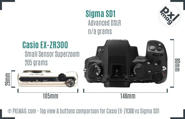 Casio EX-ZR300 vs Sigma SD1 top view buttons comparison