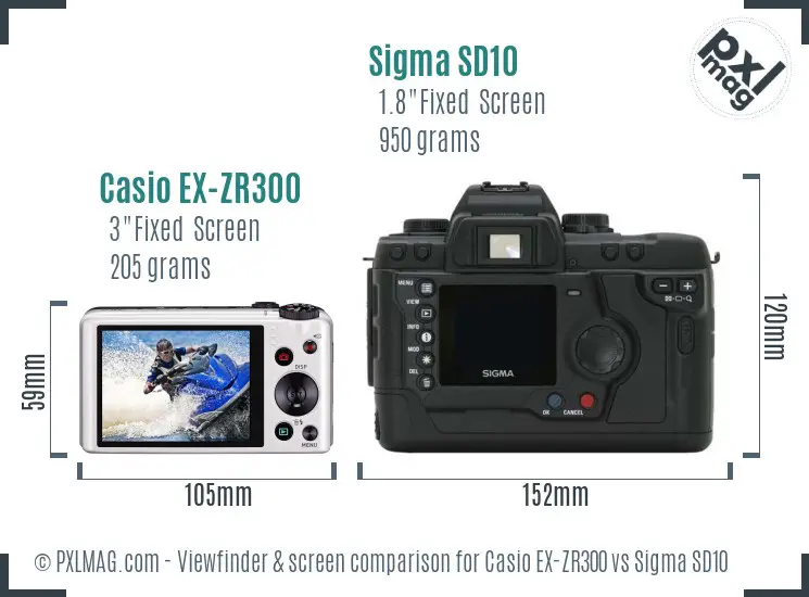 Casio EX-ZR300 vs Sigma SD10 Screen and Viewfinder comparison