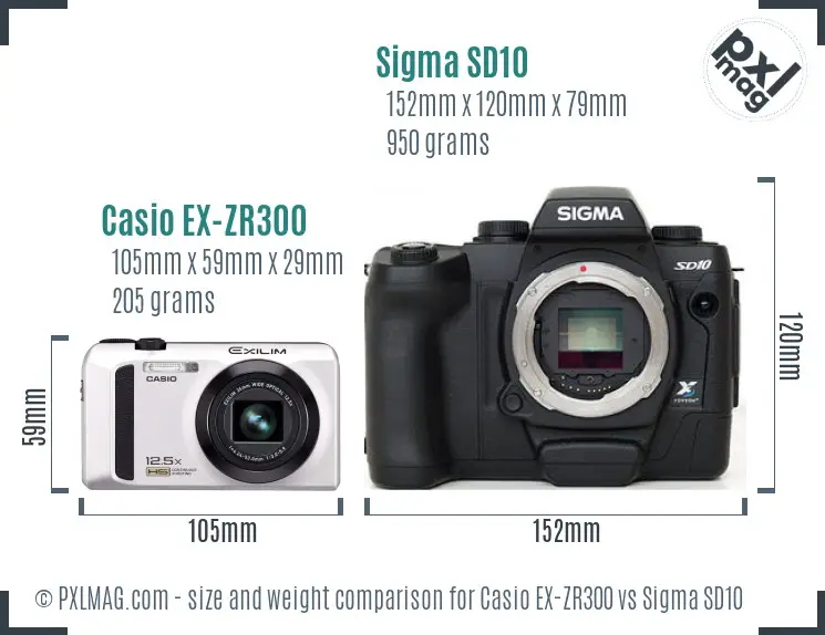 Casio EX-ZR300 vs Sigma SD10 size comparison