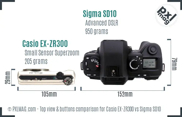 Casio EX-ZR300 vs Sigma SD10 top view buttons comparison