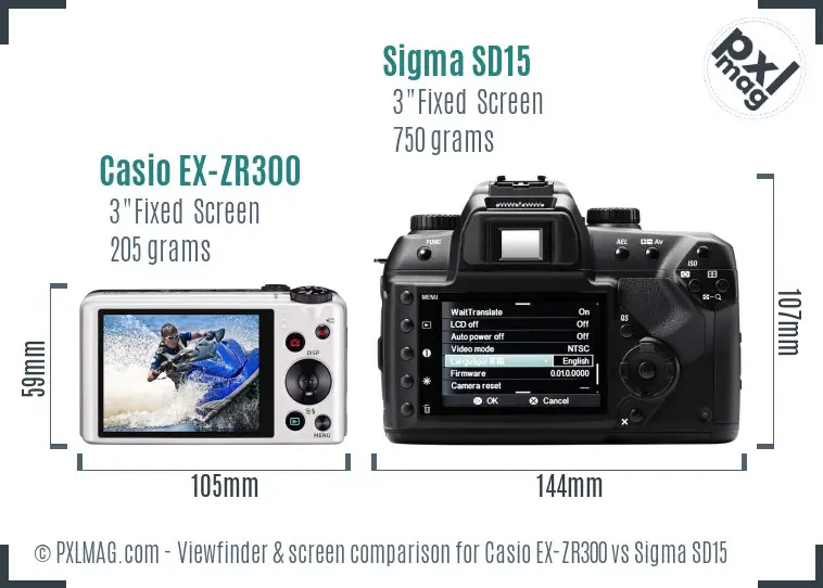 Casio EX-ZR300 vs Sigma SD15 Screen and Viewfinder comparison