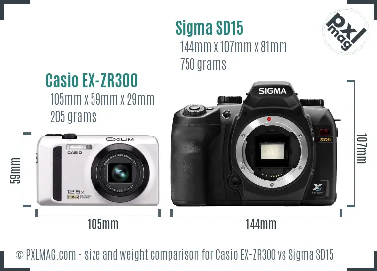 Casio EX-ZR300 vs Sigma SD15 size comparison