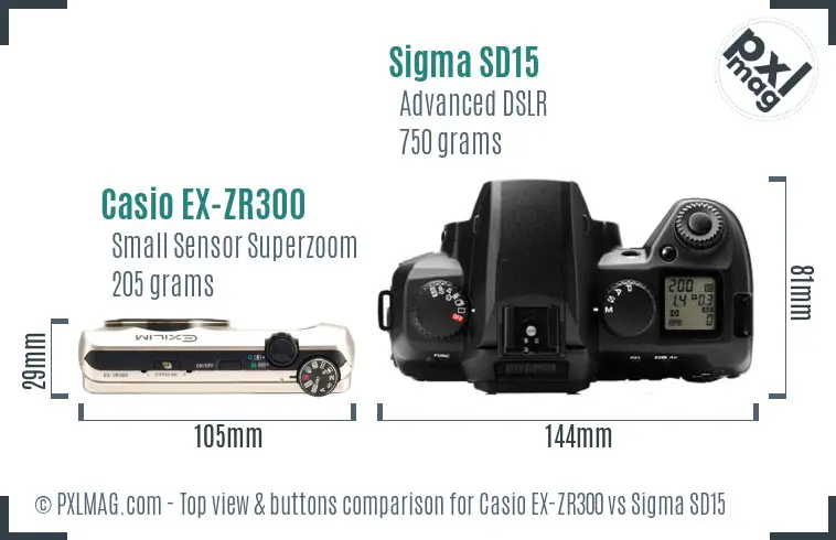 Casio EX-ZR300 vs Sigma SD15 top view buttons comparison