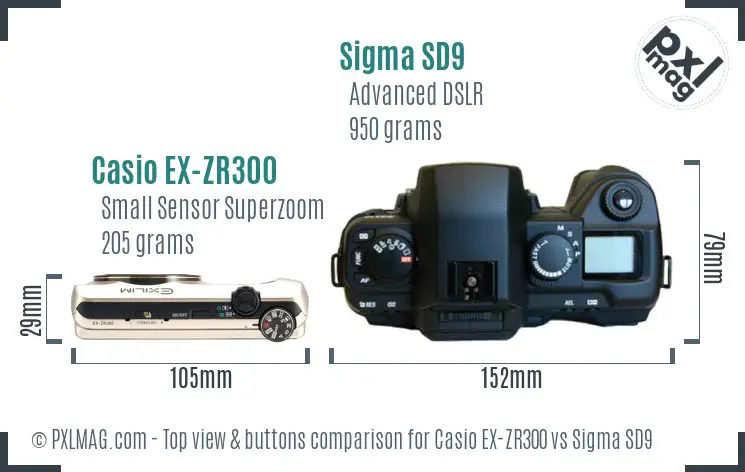 Casio EX-ZR300 vs Sigma SD9 top view buttons comparison