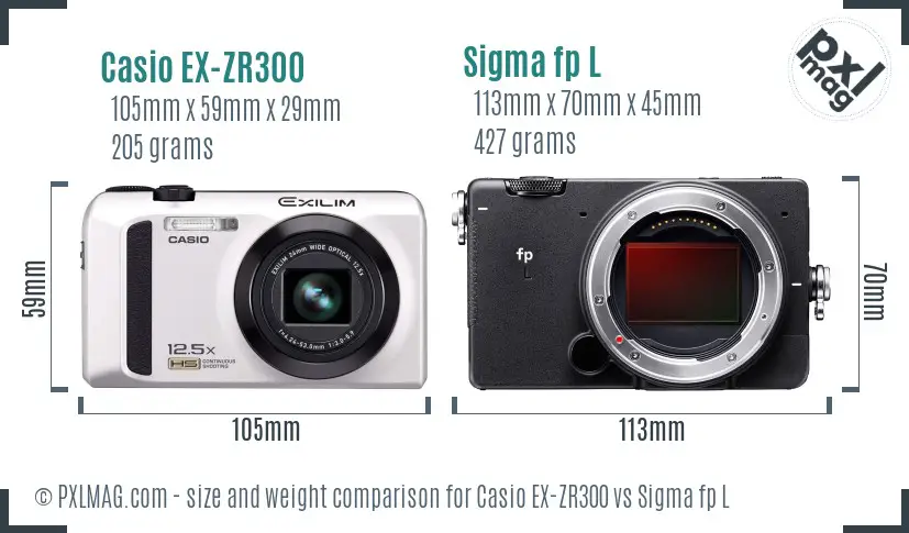 Casio EX-ZR300 vs Sigma fp L size comparison