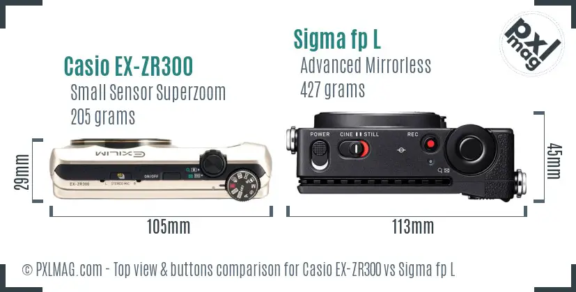 Casio EX-ZR300 vs Sigma fp L top view buttons comparison