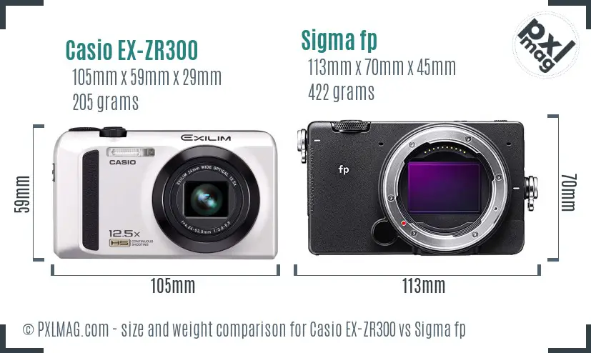 Casio EX-ZR300 vs Sigma fp size comparison