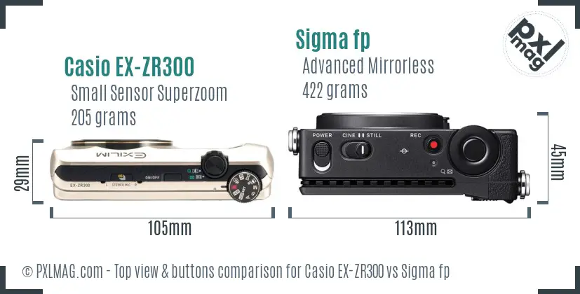 Casio EX-ZR300 vs Sigma fp top view buttons comparison