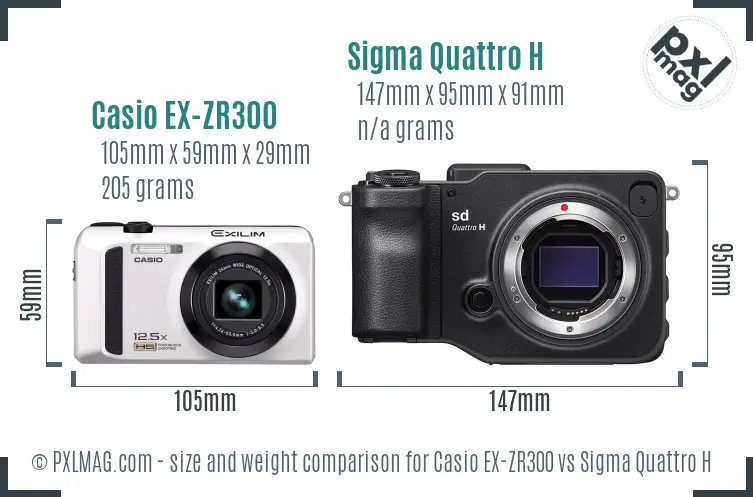 Casio EX-ZR300 vs Sigma Quattro H size comparison