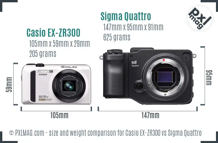 Casio EX-ZR300 vs Sigma Quattro size comparison