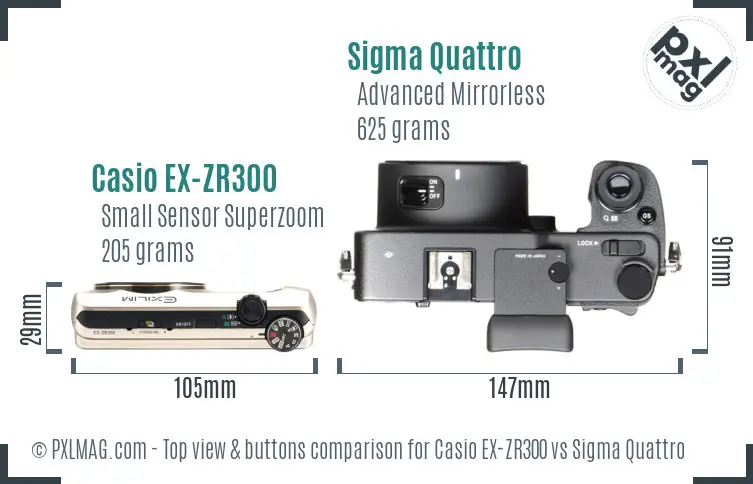 Casio EX-ZR300 vs Sigma Quattro top view buttons comparison