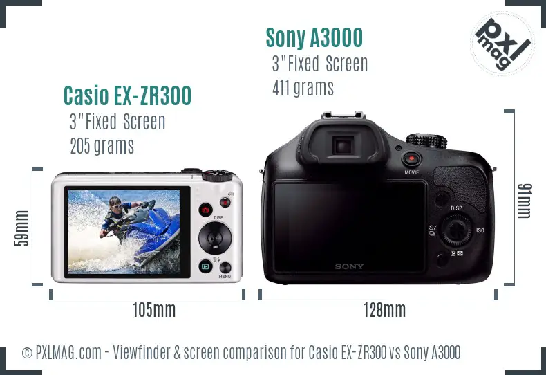 Casio EX-ZR300 vs Sony A3000 Screen and Viewfinder comparison