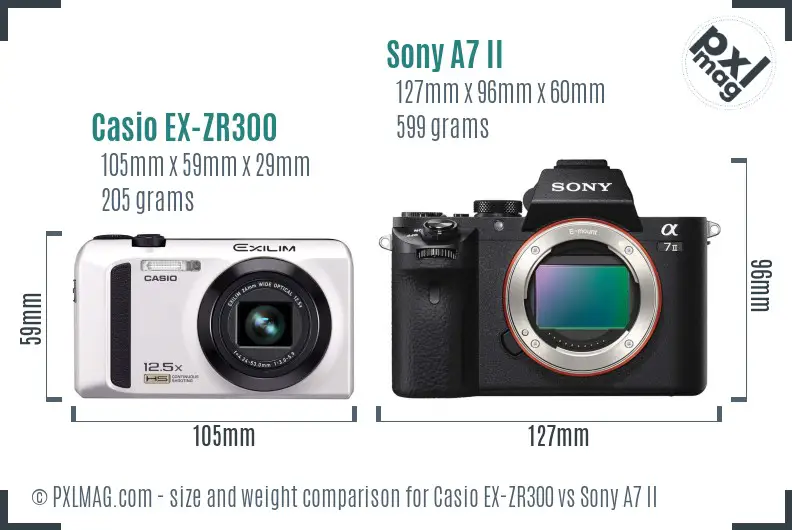 Casio EX-ZR300 vs Sony A7 II size comparison