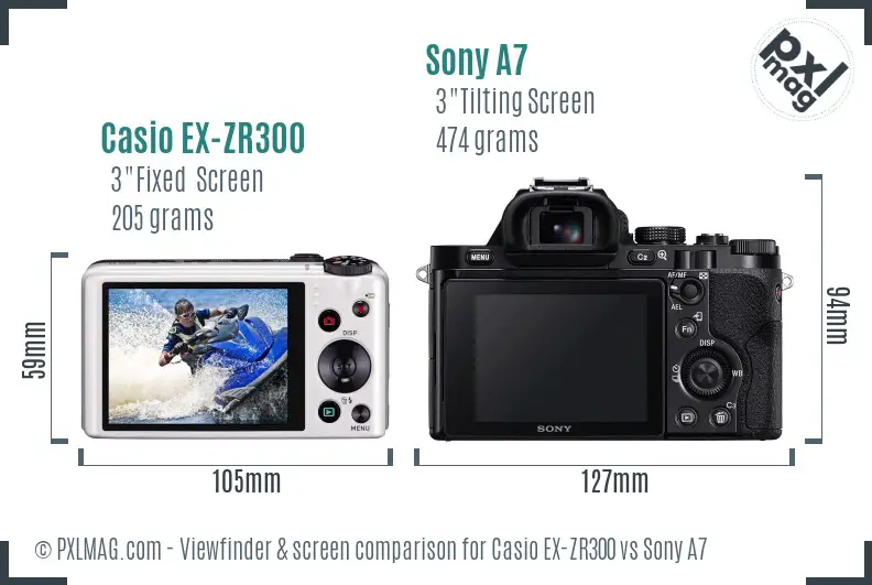 Casio EX-ZR300 vs Sony A7 Screen and Viewfinder comparison