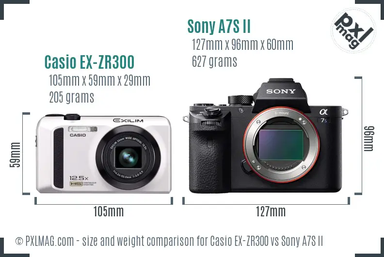 Casio EX-ZR300 vs Sony A7S II size comparison