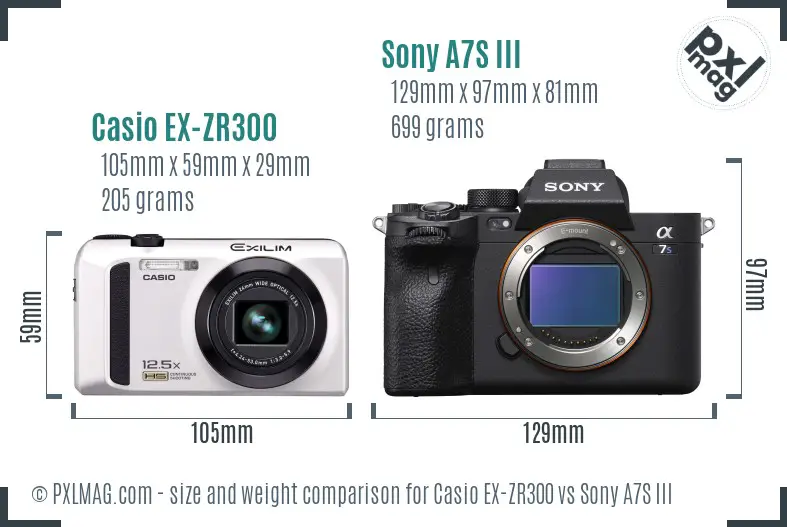 Casio EX-ZR300 vs Sony A7S III size comparison