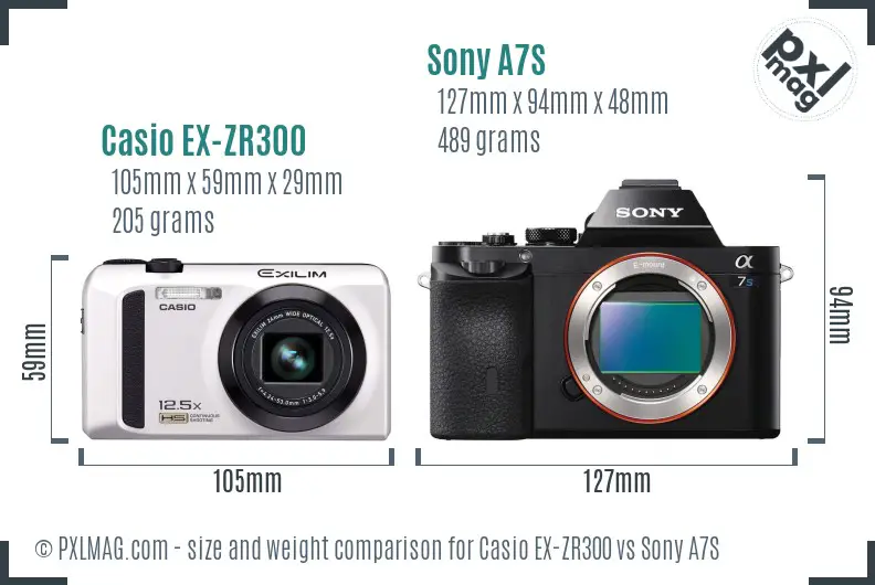 Casio EX-ZR300 vs Sony A7S size comparison