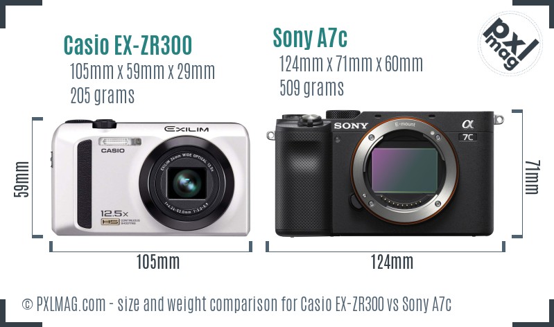 Casio EX-ZR300 vs Sony A7c size comparison