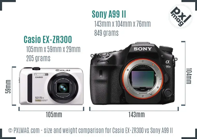 Casio EX-ZR300 vs Sony A99 II size comparison