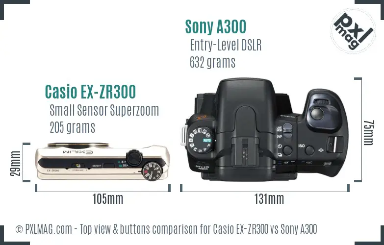 Casio EX-ZR300 vs Sony A300 top view buttons comparison