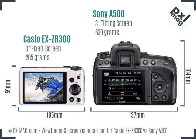 Casio EX-ZR300 vs Sony A500 Screen and Viewfinder comparison