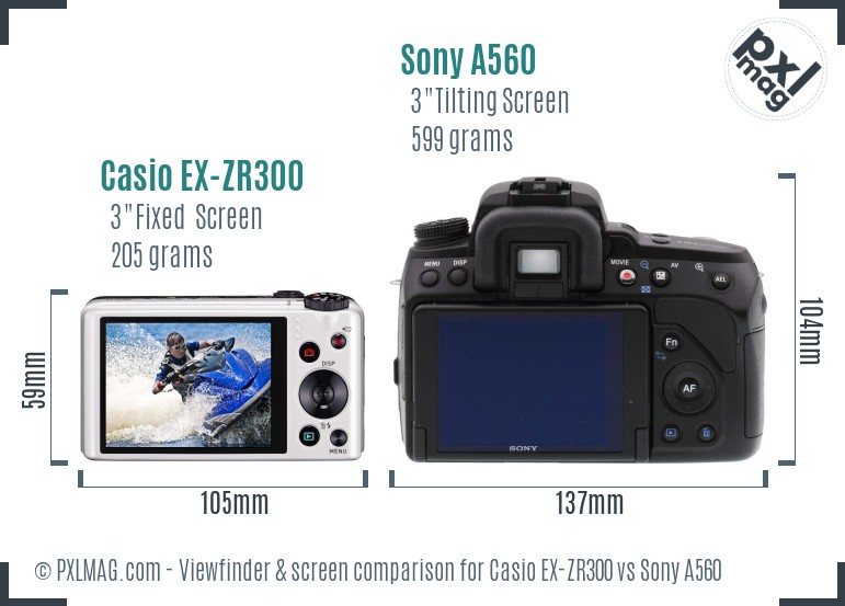 Casio EX-ZR300 vs Sony A560 Screen and Viewfinder comparison