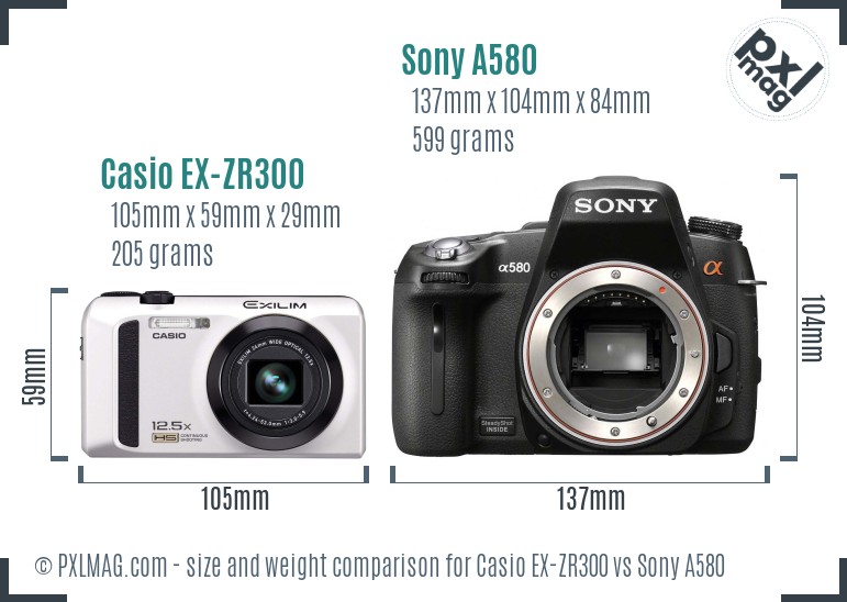 Casio EX-ZR300 vs Sony A580 size comparison Casio EX-ZR300 vs Sony A580 size comparison