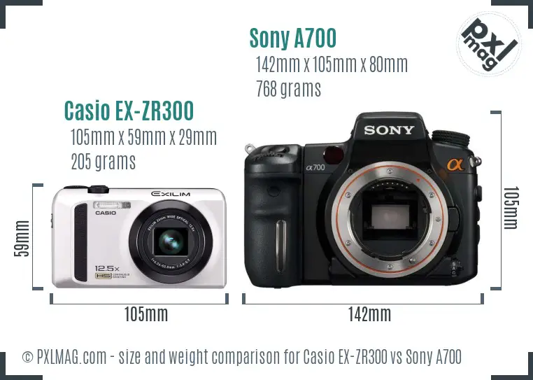 Casio EX-ZR300 vs Sony A700 size comparison Casio EX-ZR300 vs Sony A700 size comparison
