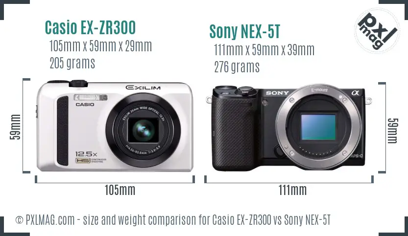 Casio EX-ZR300 vs Sony NEX-5T size comparison Casio EX-ZR300 vs Sony NEX-5T size comparison