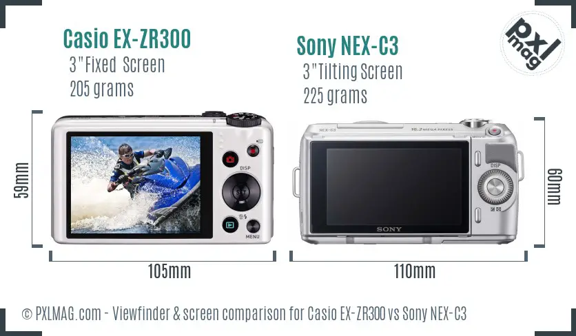 Casio EX-ZR300 vs Sony NEX-C3 Screen and Viewfinder comparison