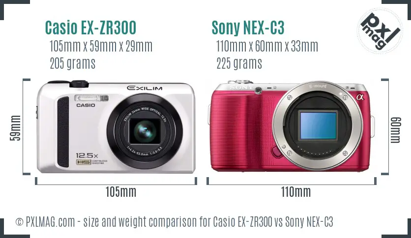 Casio EX-ZR300 vs Sony NEX-C3 size comparison