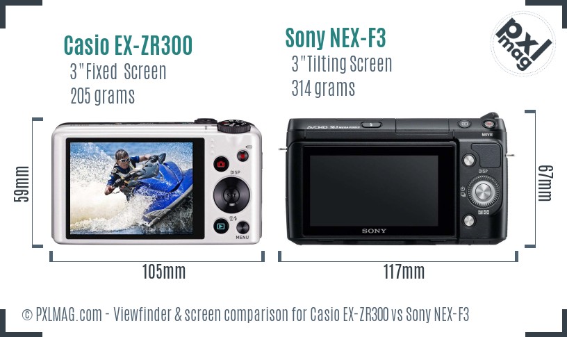 Casio EX-ZR300 vs Sony NEX-F3 Screen and Viewfinder comparison