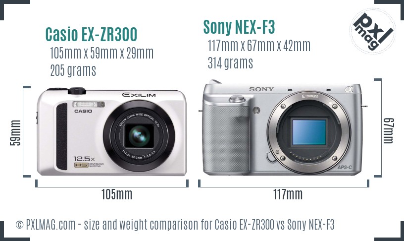 Casio EX-ZR300 vs Sony NEX-F3 size comparison