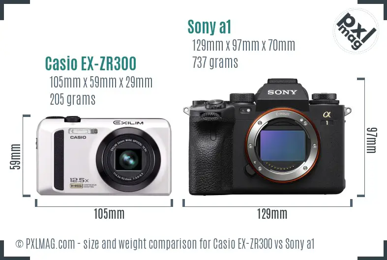 Casio EX-ZR300 vs Sony a1 size comparison